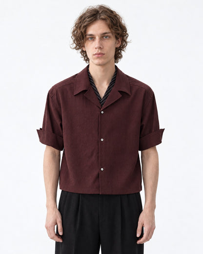 Layered-Collar Camp Shirt
