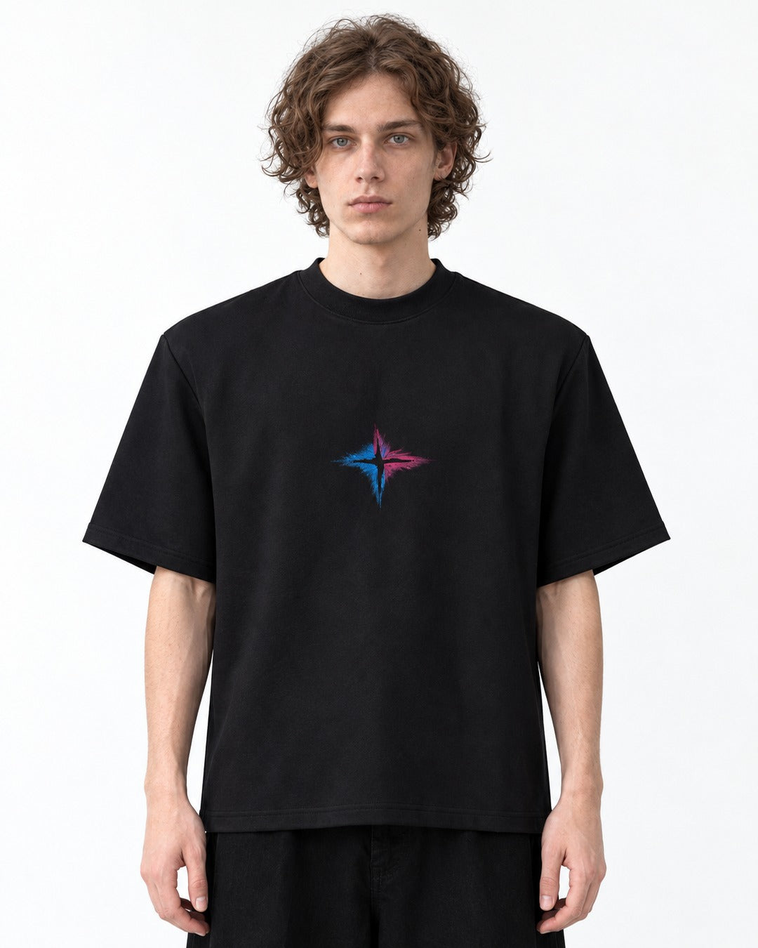 Spray-Painted Star Padded-Shoulder T-Shirt