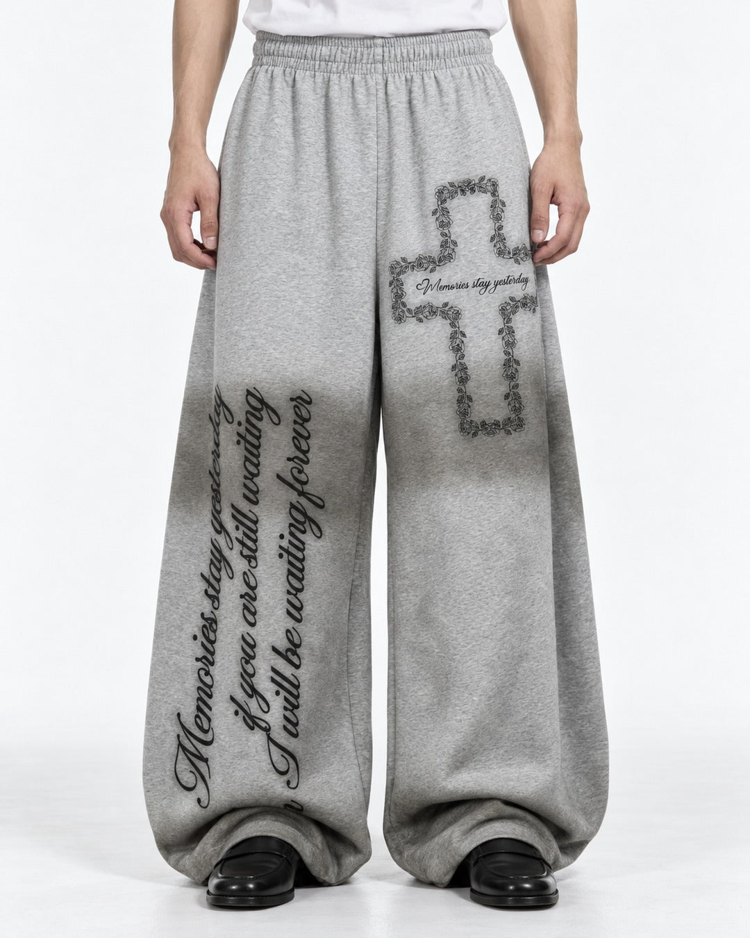 Cross Script Print Wide Sweatpants