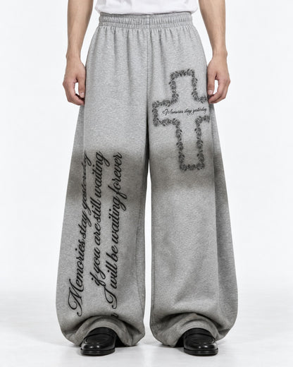 Cross Script Print Wide Sweatpants