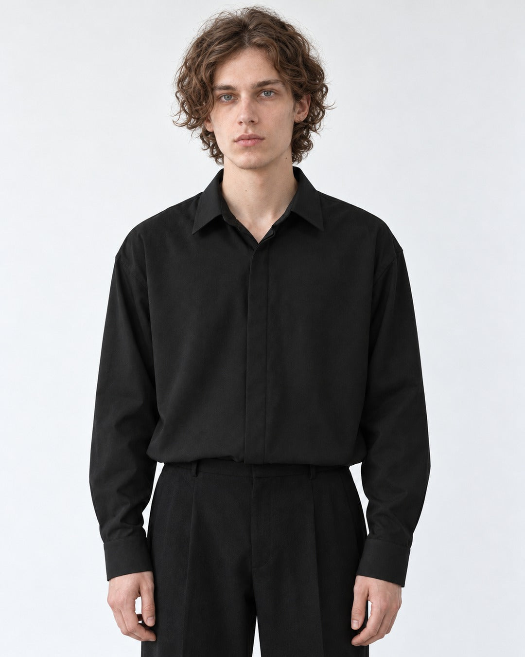 Hidden-Placket Relaxed Shirt