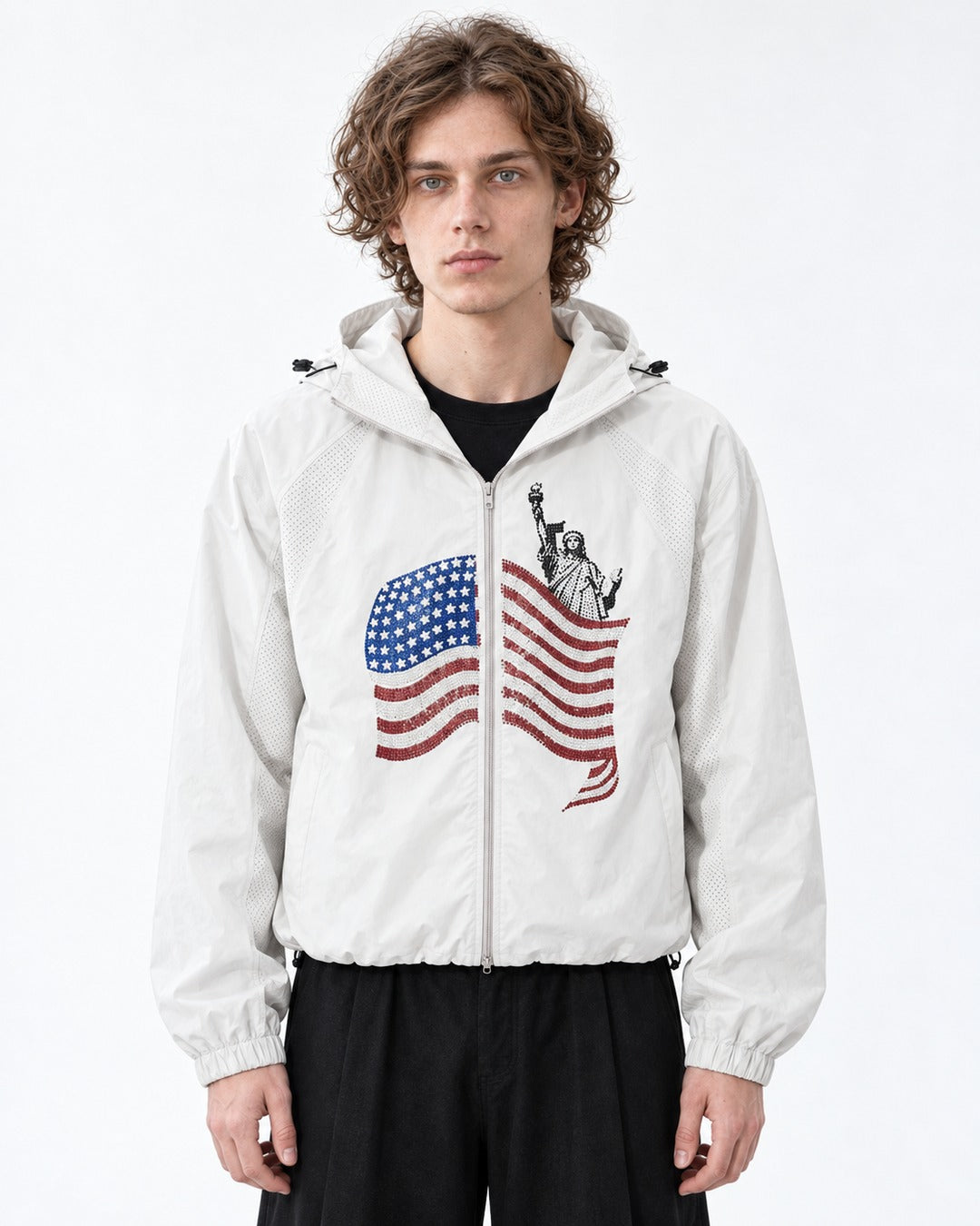 Rhinestone Flag Hooded Jacket