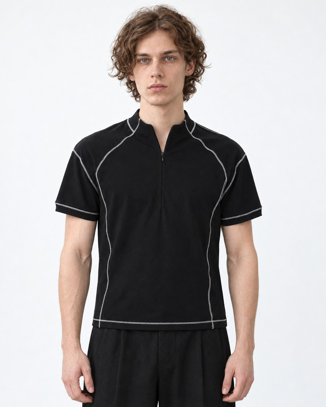 Exposed Stitch Half-Zip Top
