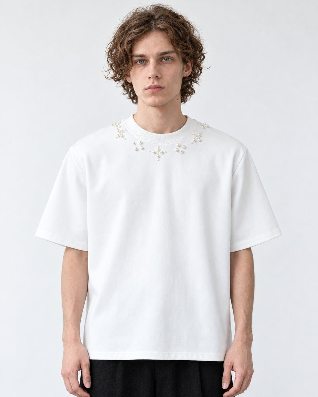 Pearl Flower Neckline T-Shirt