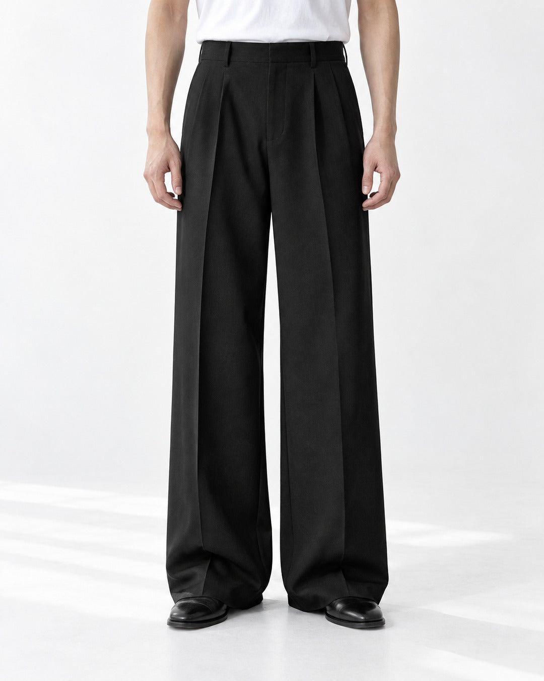 Pleated Front Wide Flare Trousers