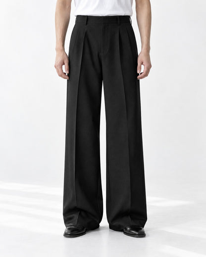 Pleated Front Wide Flare Trousers