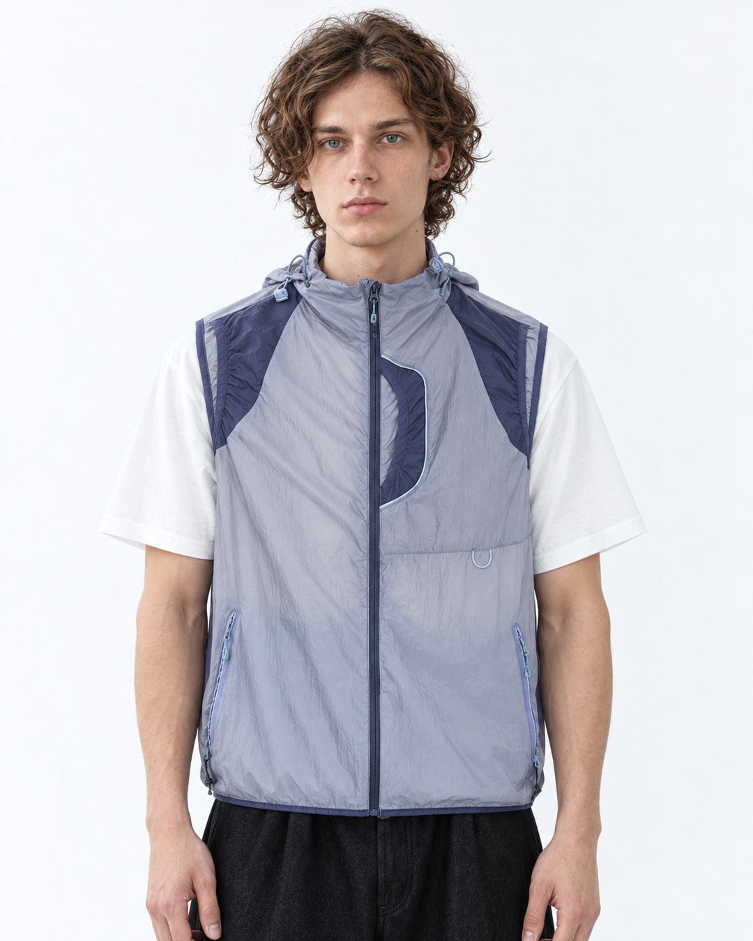 Teal Drawcord Colorblock Hooded Vest
