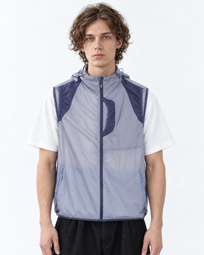 Teal Drawcord Colorblock Hooded Vest