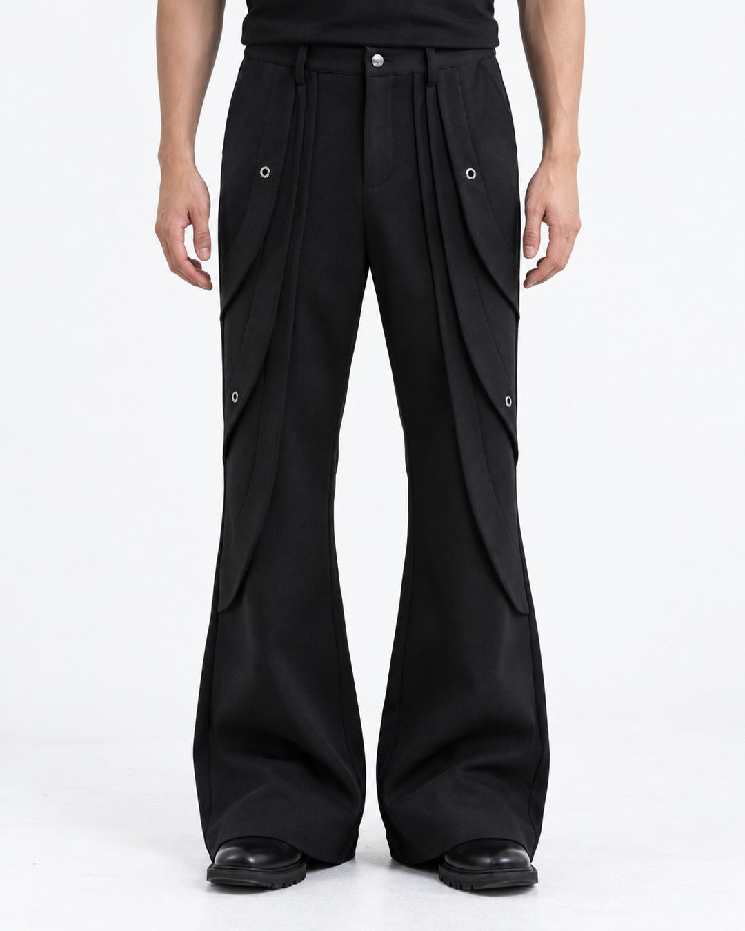 Layered Drape Panel Flared Pants