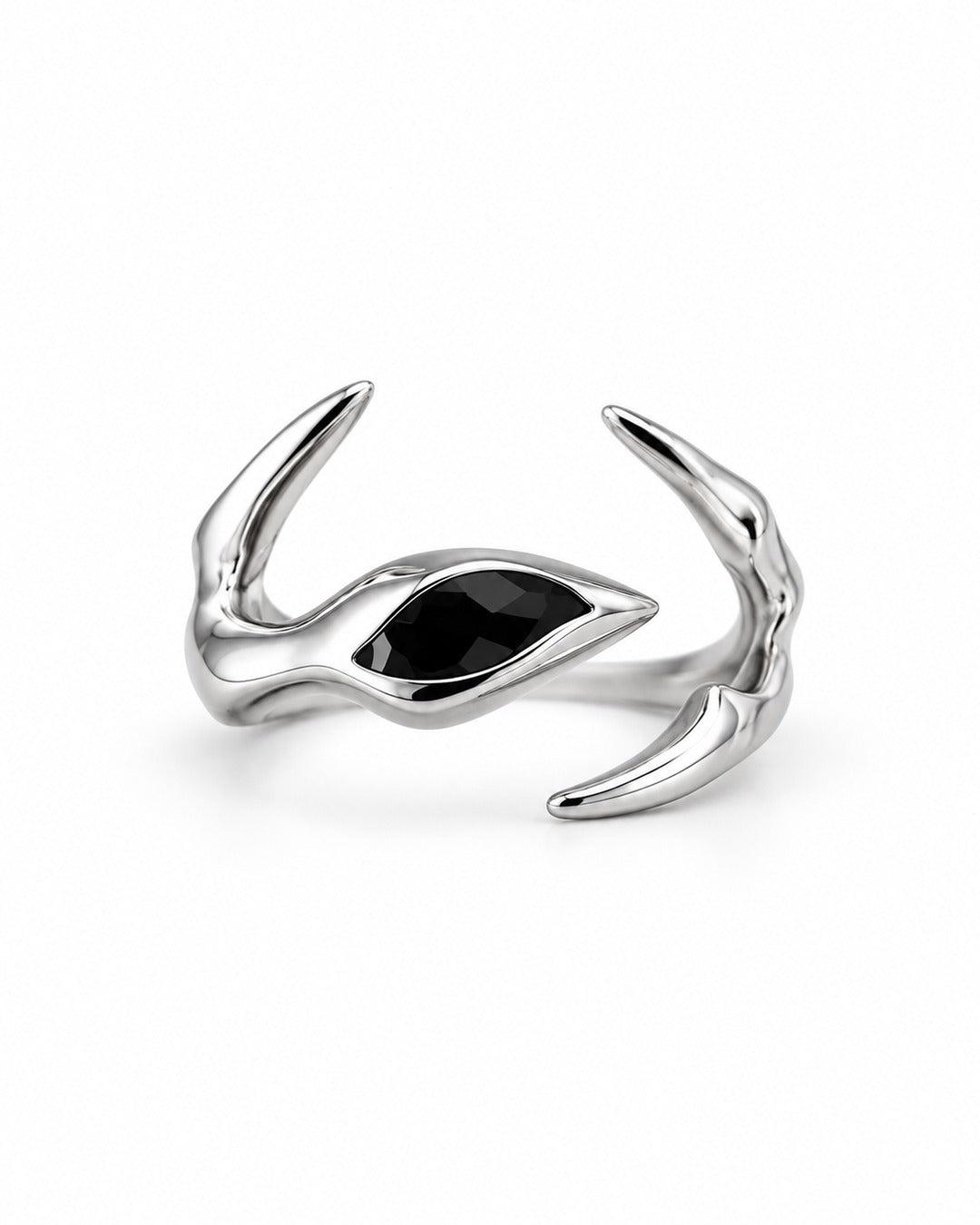 Clawed Black Stone Open Ring