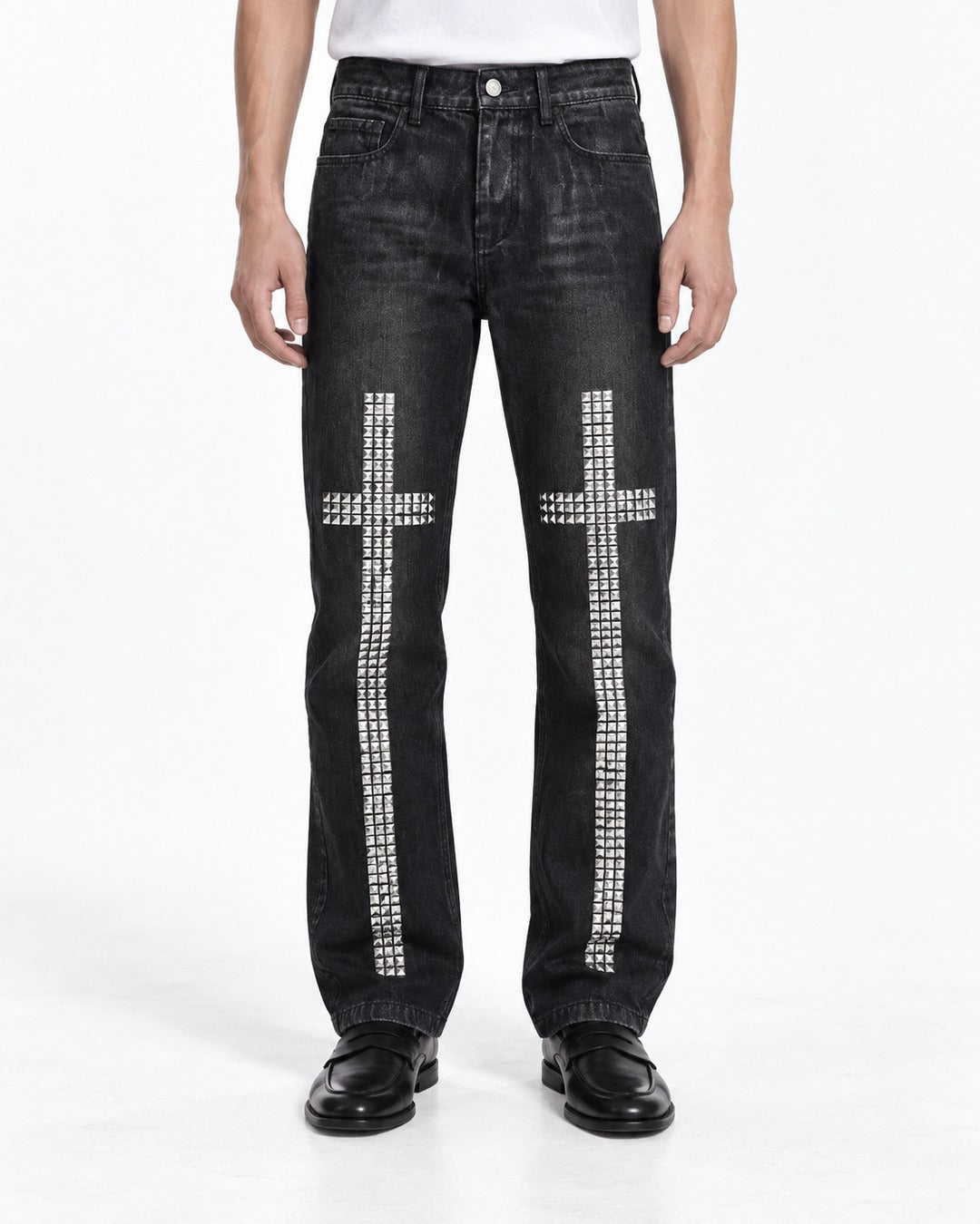 Studded Cross Straight Leg Jeans