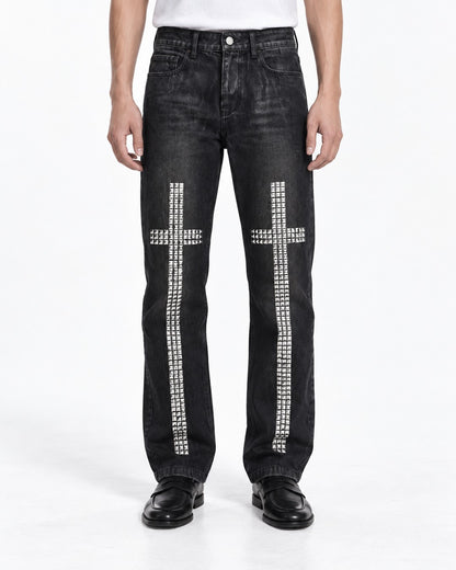 Studded Cross Straight Leg Jeans