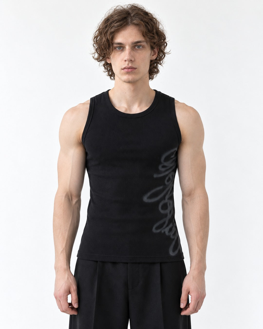 Ribbed Tank with Script Print