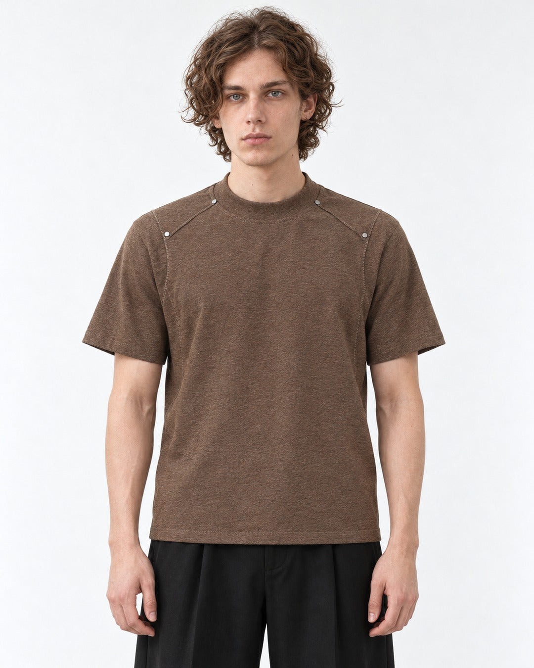 Shoulder Rivet Panel Short Sleeve T-Shirt