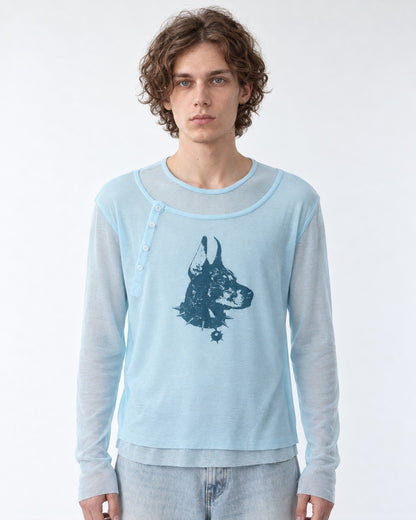 Doberman Print Layered Sheer Top