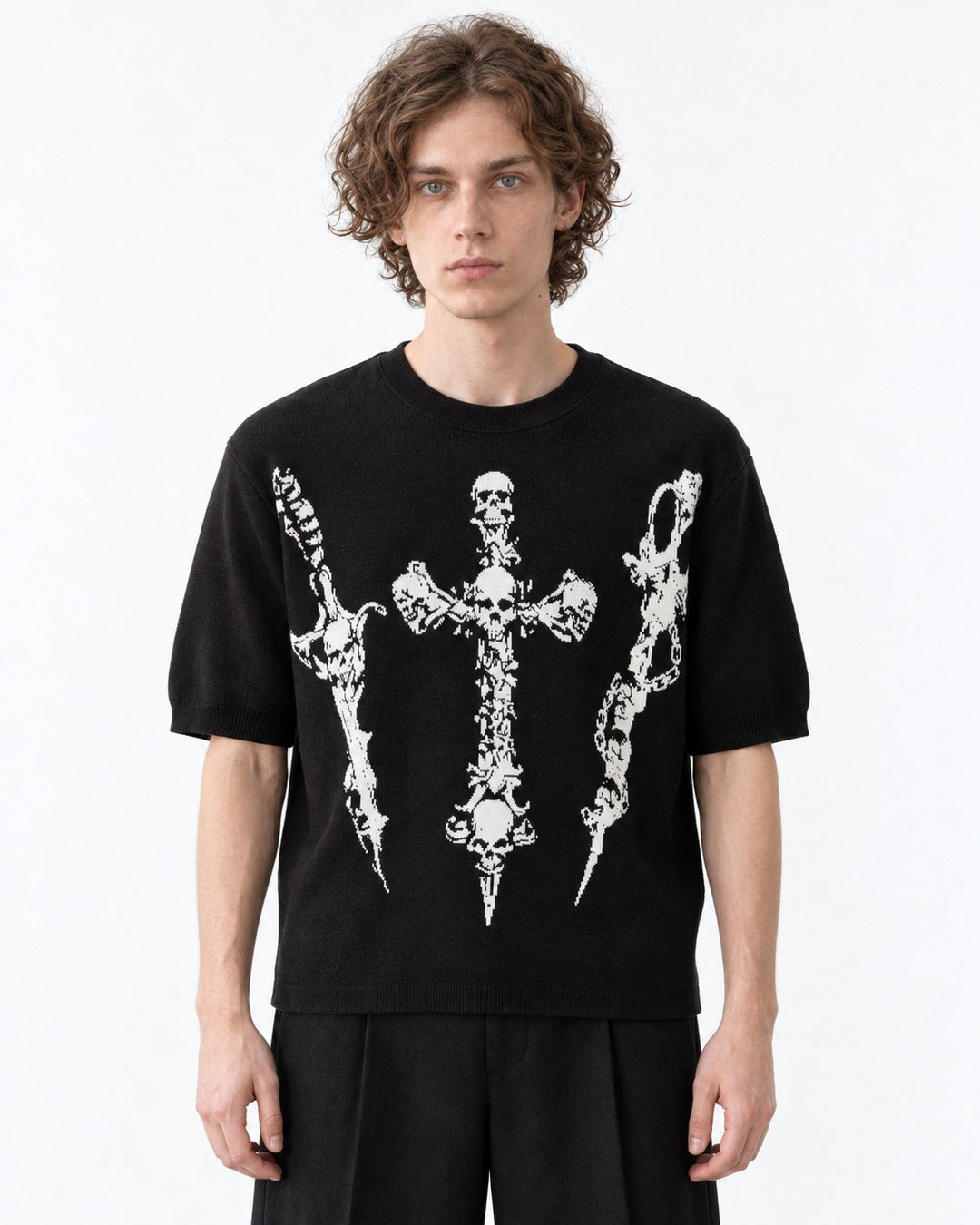 Skull Cross Jacquard Knit Top