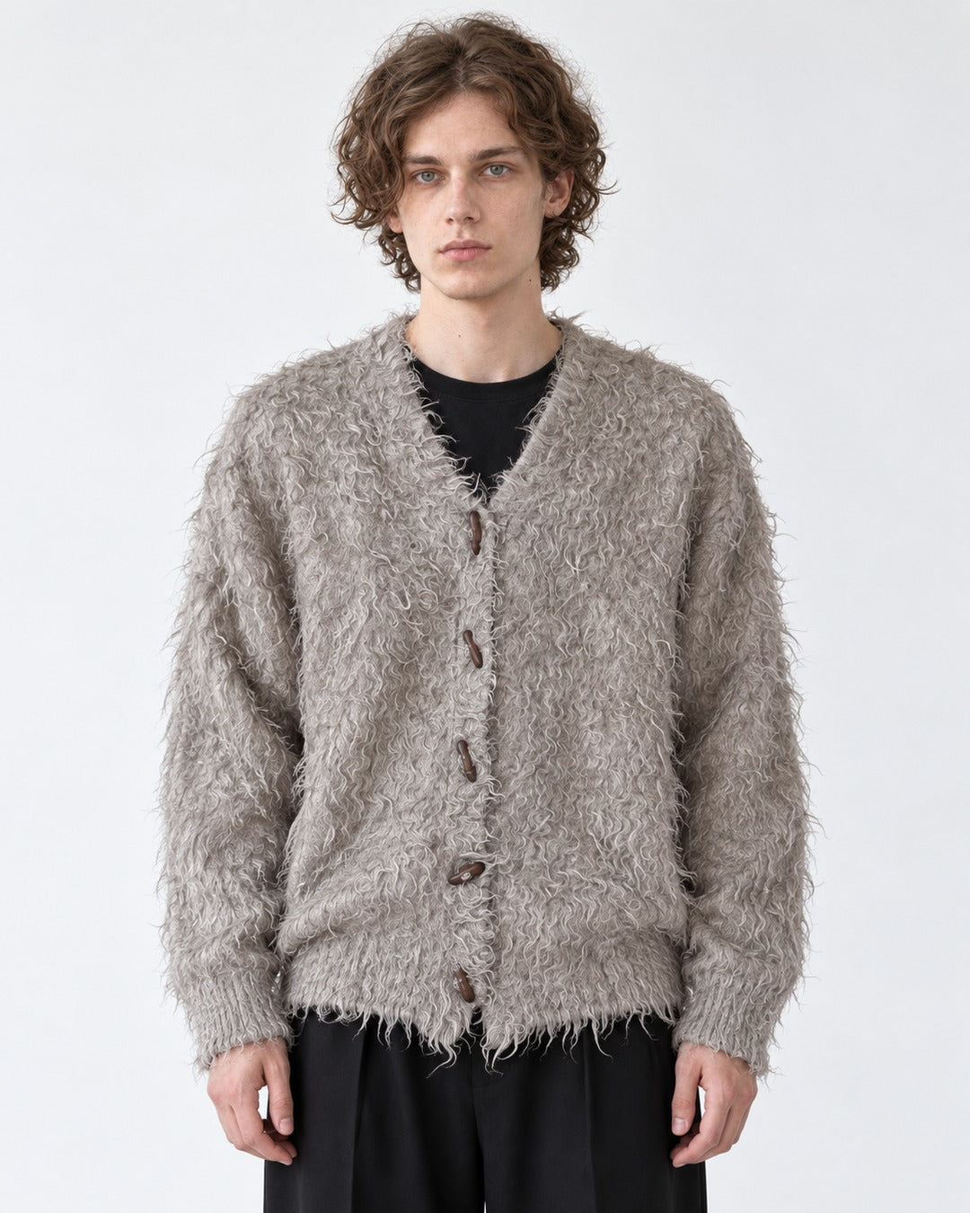 Frayed Hem Shaggy V-Neck Cardigan