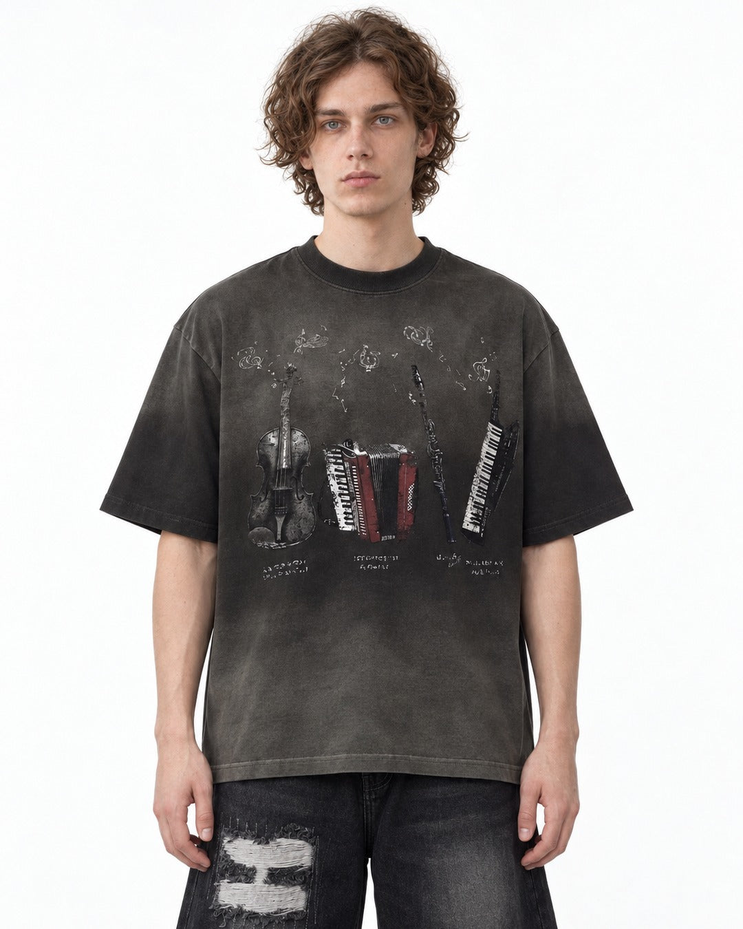 Instrument Print Spray-Dyed T-Shirt