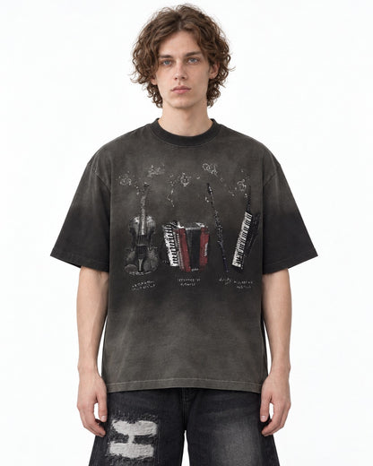 Instrument Print Spray-Dyed T-Shirt