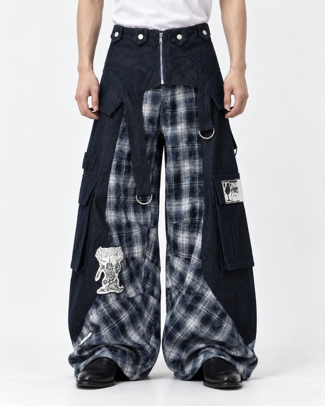 Tartan Panel Patchwork Pants