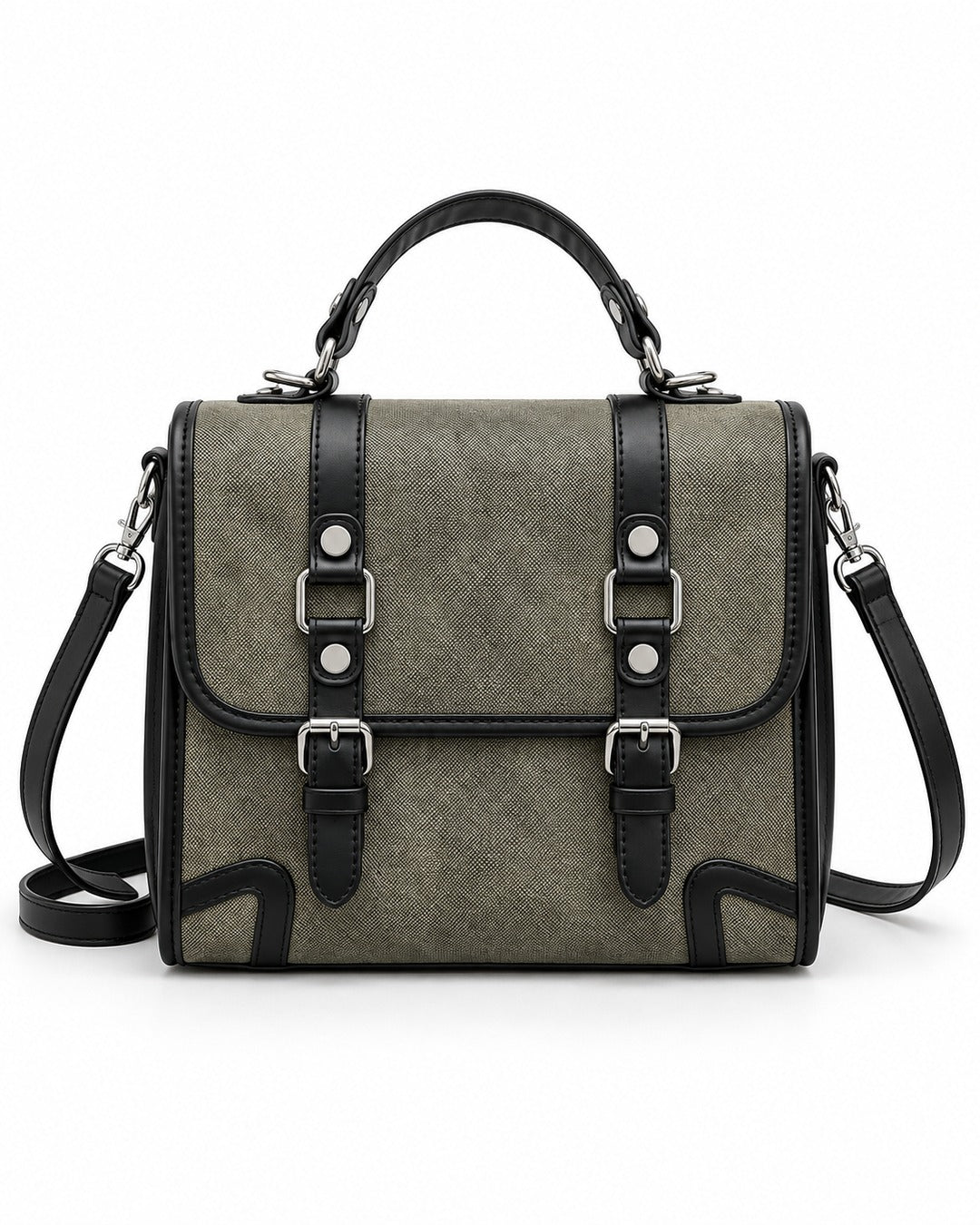 Distressed Buckle Satchel Bag