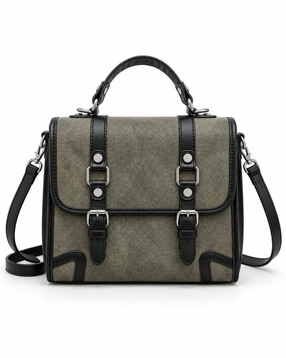 Distressed Buckle Satchel Bag