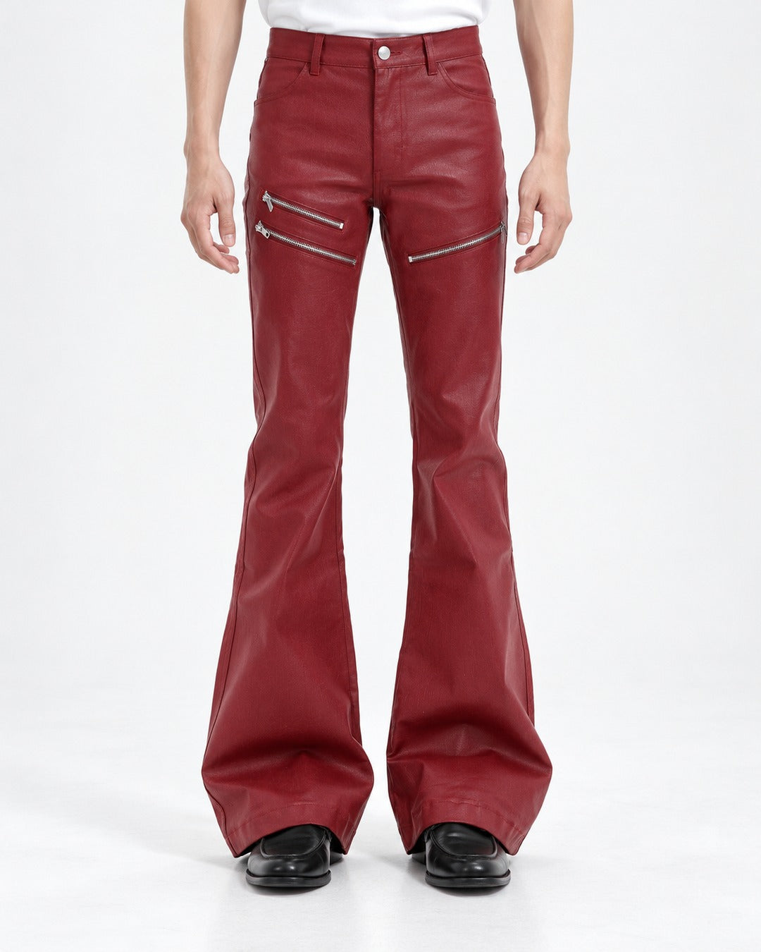 Zip Detail Flared Coated Pants