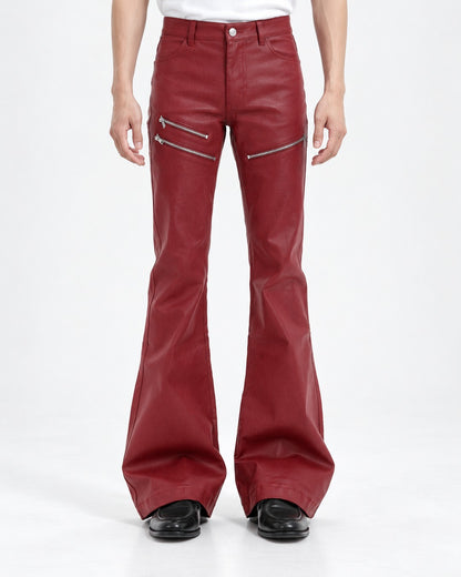 Zip Detail Flared Coated Pants