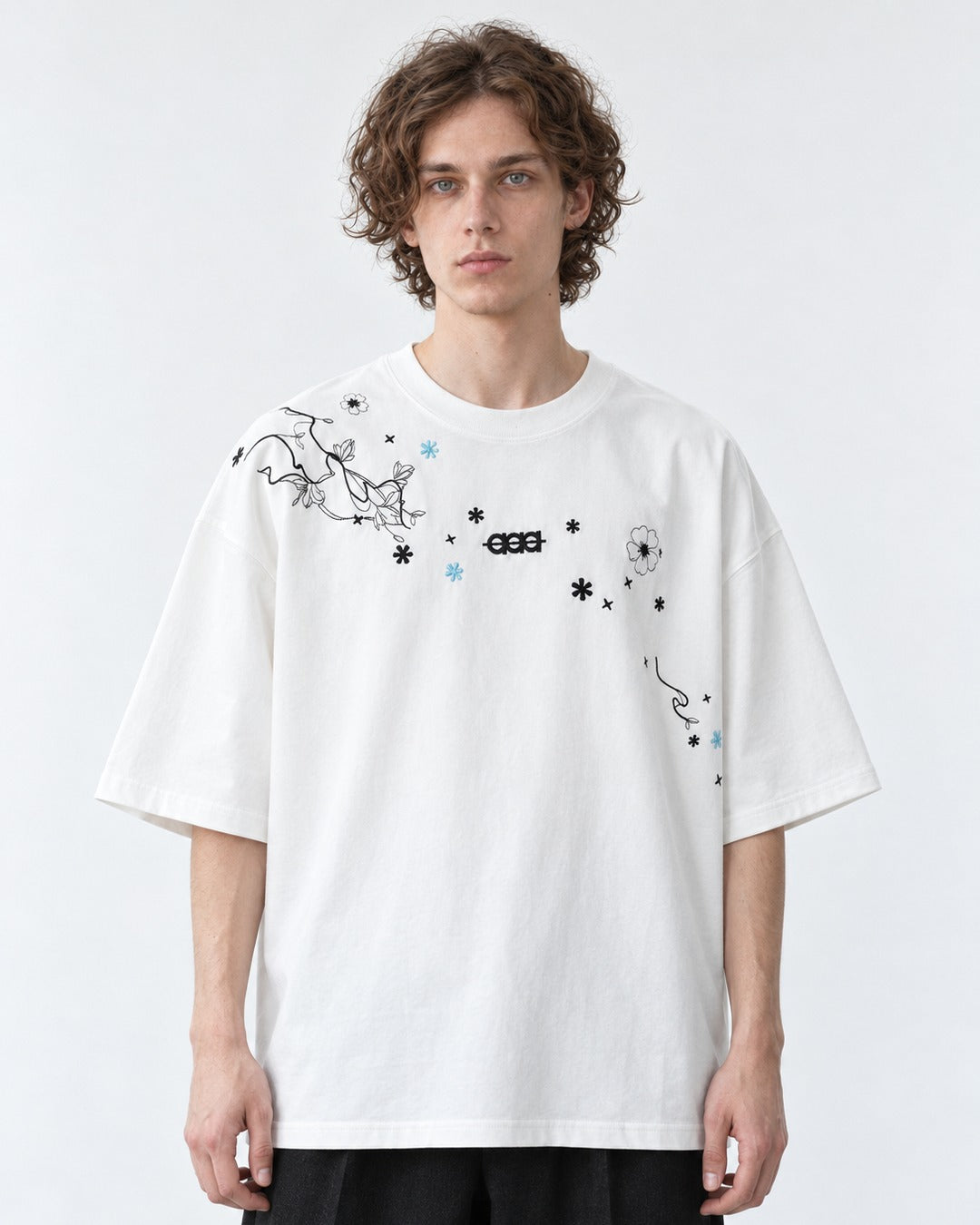 Floral-Embroidered Oversized Tee