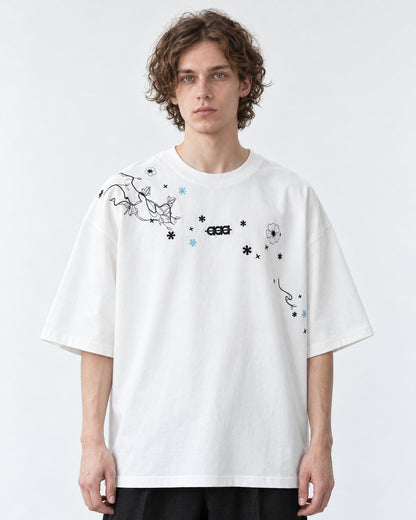 Floral-Embroidered Oversized Tee