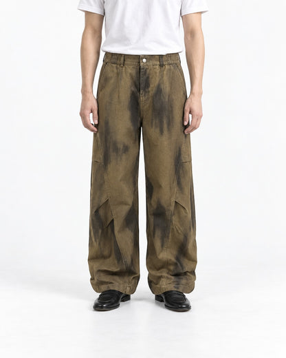 Dirty-Dyed Barrel Wide-Leg Pants