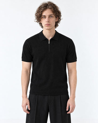 Ribbed Half-Zip Knit Polo