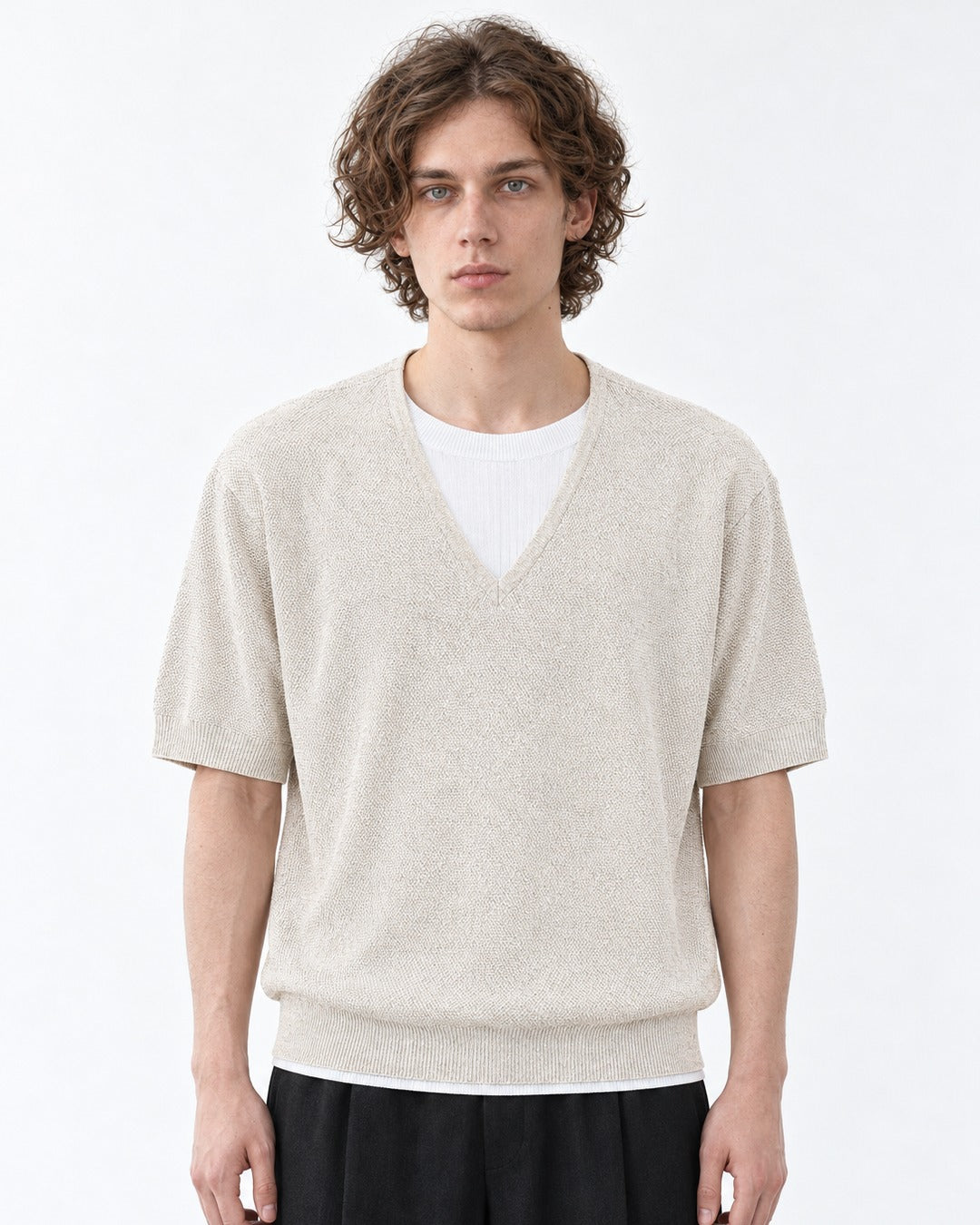 Layered V-Neck Short Sleeve Knit Top