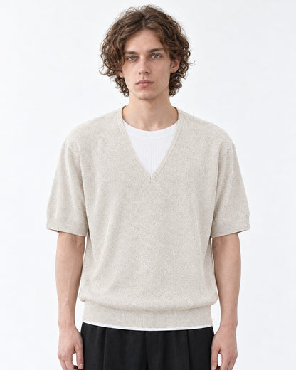 Layered V-Neck Short Sleeve Knit Top