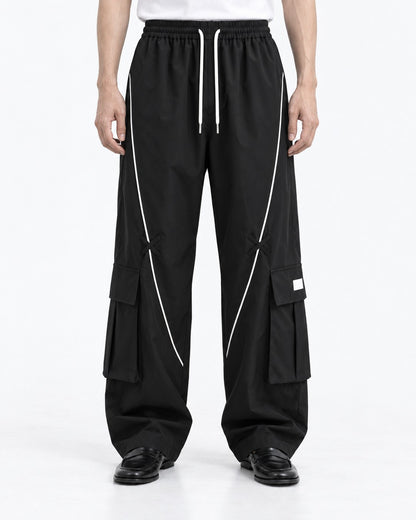 Contrast-Piping Wide-Leg Cargo Pants