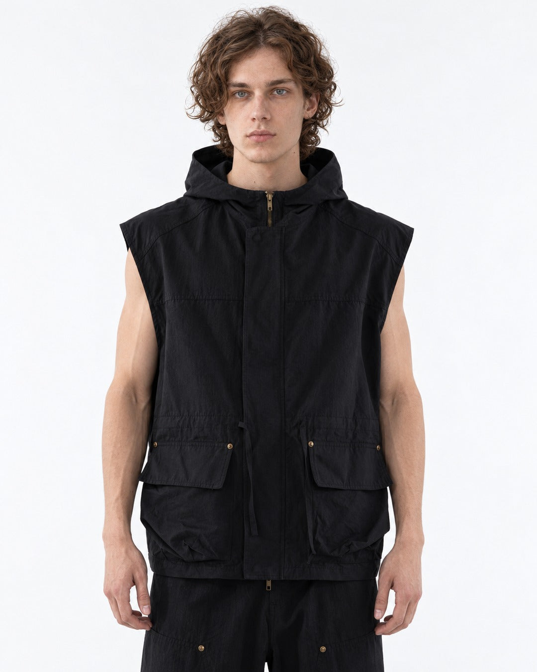 Hooded Zip Utility Vest and Pants Set