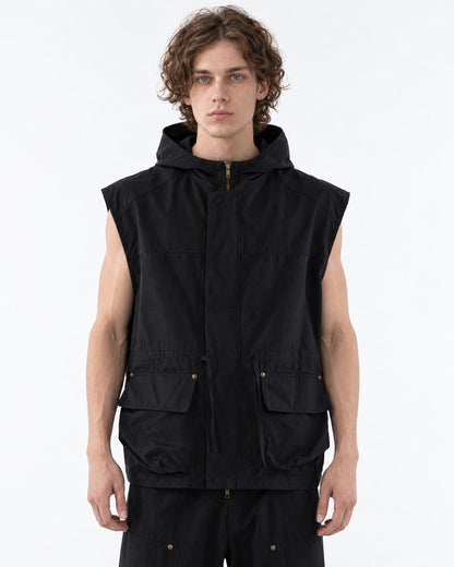 Hooded Zip Utility Vest and Pants Set