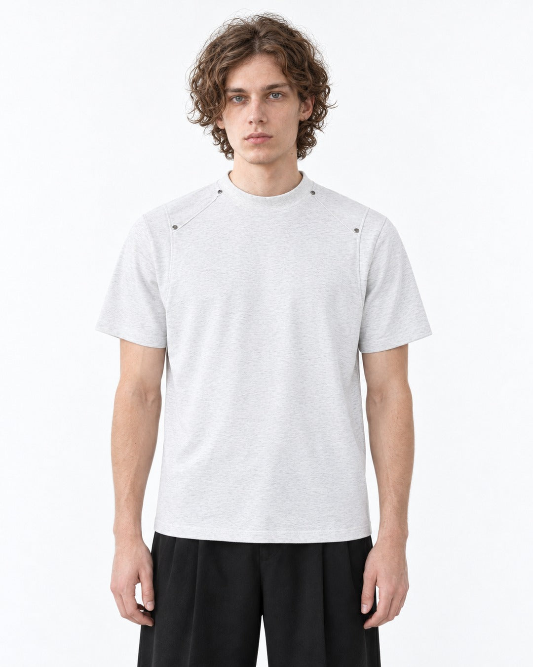Shoulder Rivet Panel Short Sleeve T-Shirt