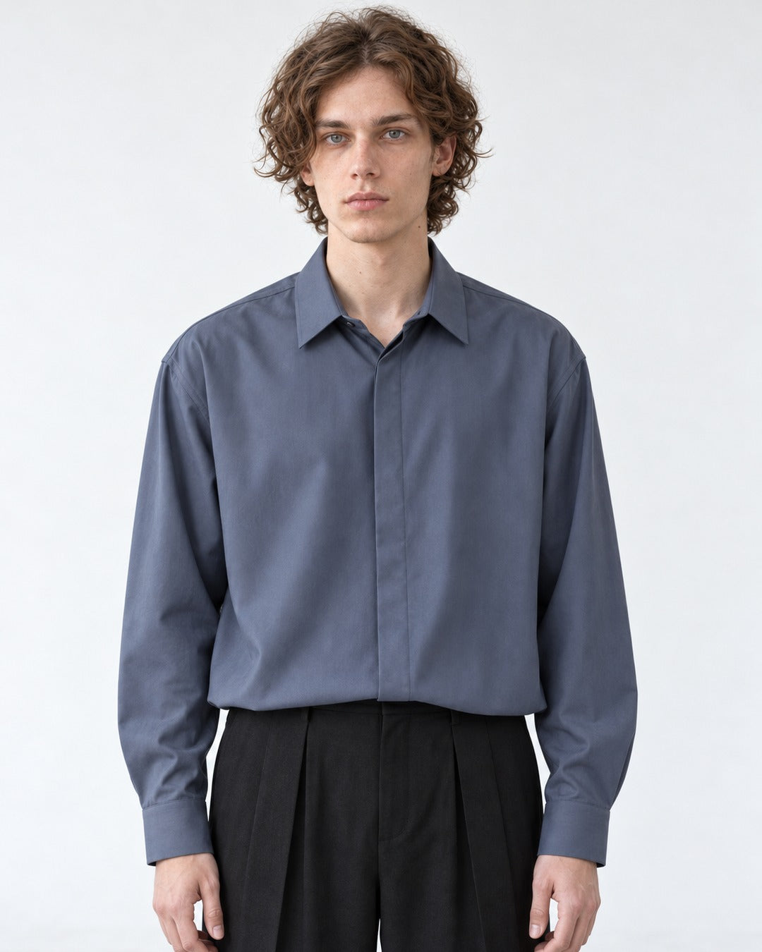 Hidden-Placket Relaxed Shirt