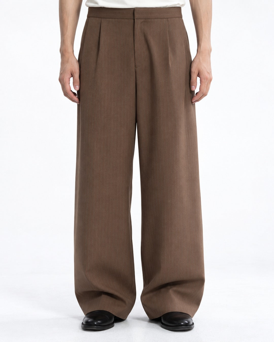 Pinstripe Stand Collar Zip Jacket and Wide Pants Set