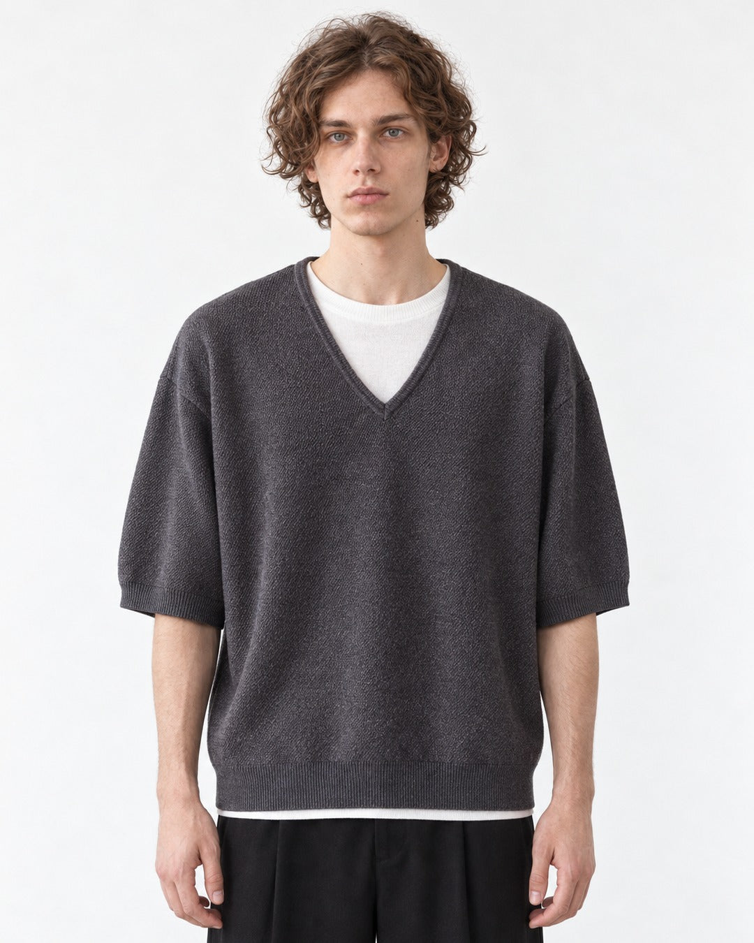 Layered V-Neck Short Sleeve Knit Top