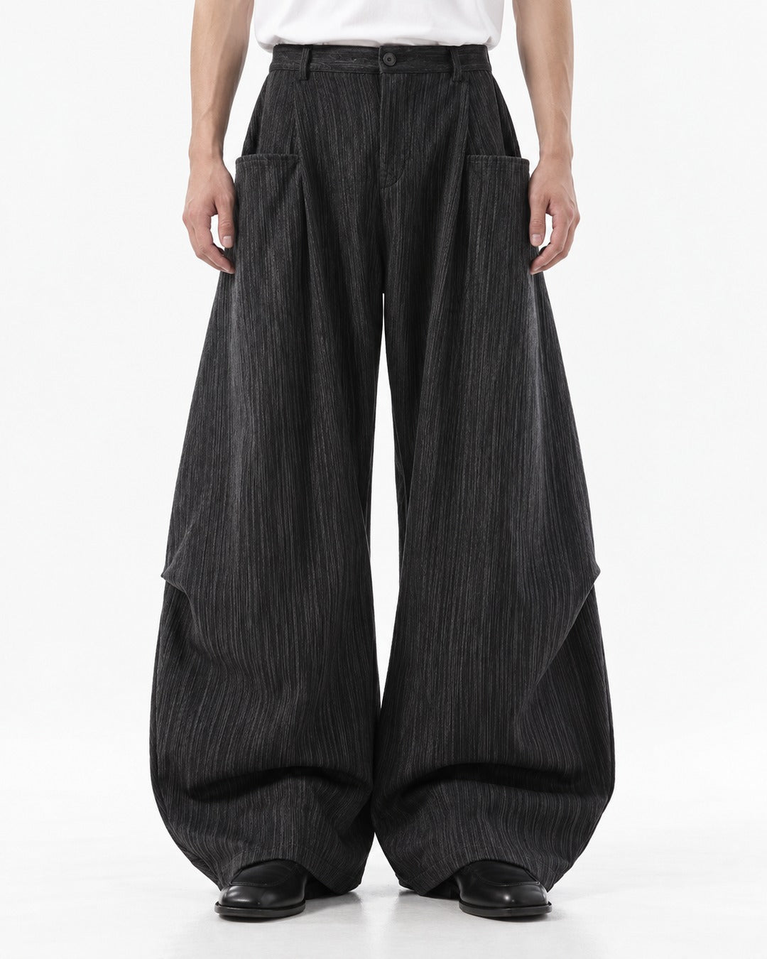 Textured Barrel Wide-Leg Pants