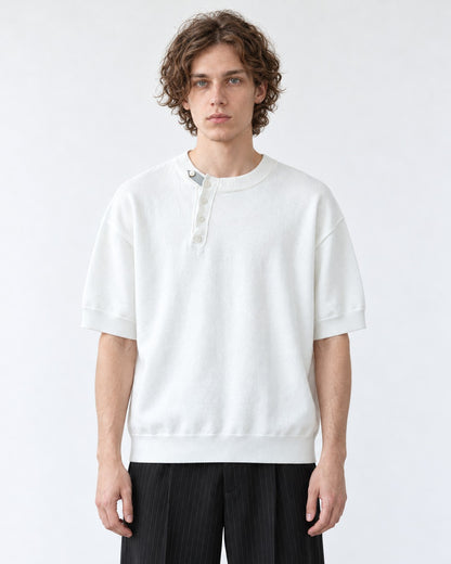 Diagonal-Button Henley Knit Top