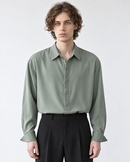 Hidden-Placket Relaxed Shirt
