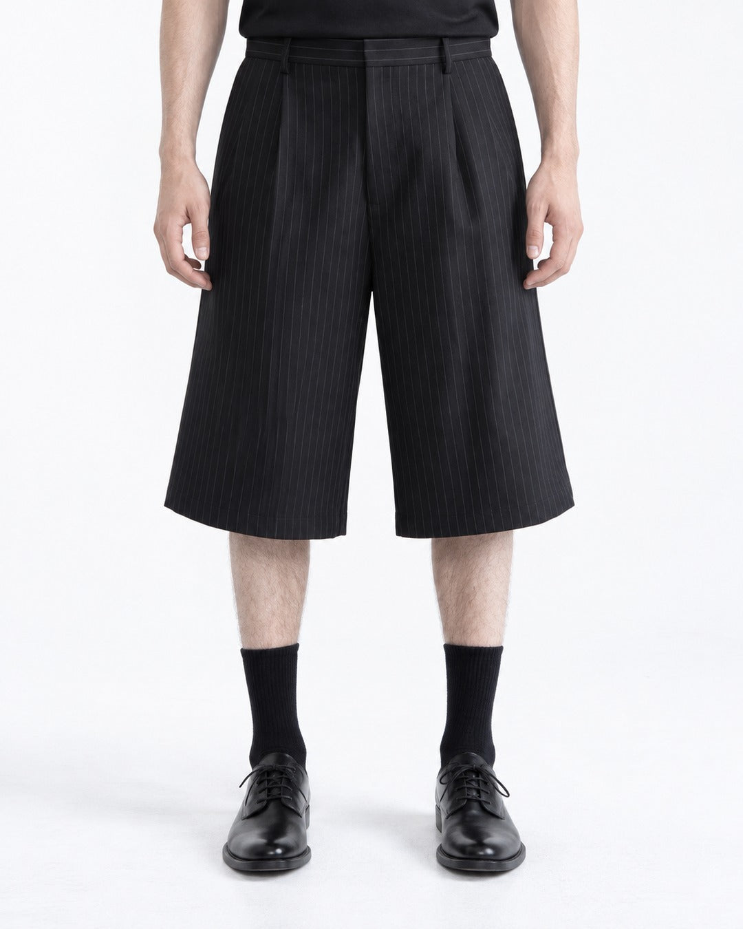 Pinstripe Stand Collar Zip Jacket and Wide Pants Set