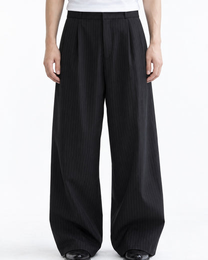 Pinstripe Stand Collar Zip Jacket and Wide Pants Set
