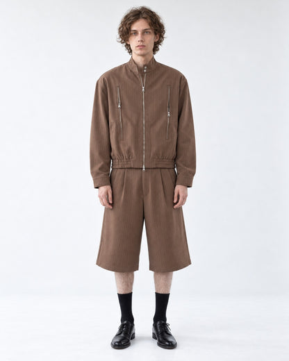 Pinstripe Stand Collar Zip Jacket and Wide Pants Set