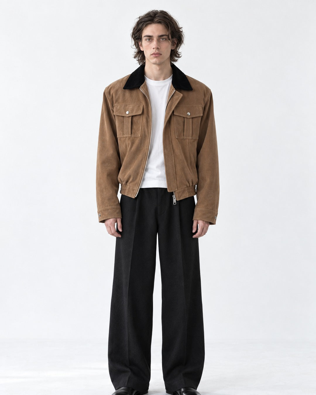 Contrast-Collar Flap-Pocket Bomber Jacket
