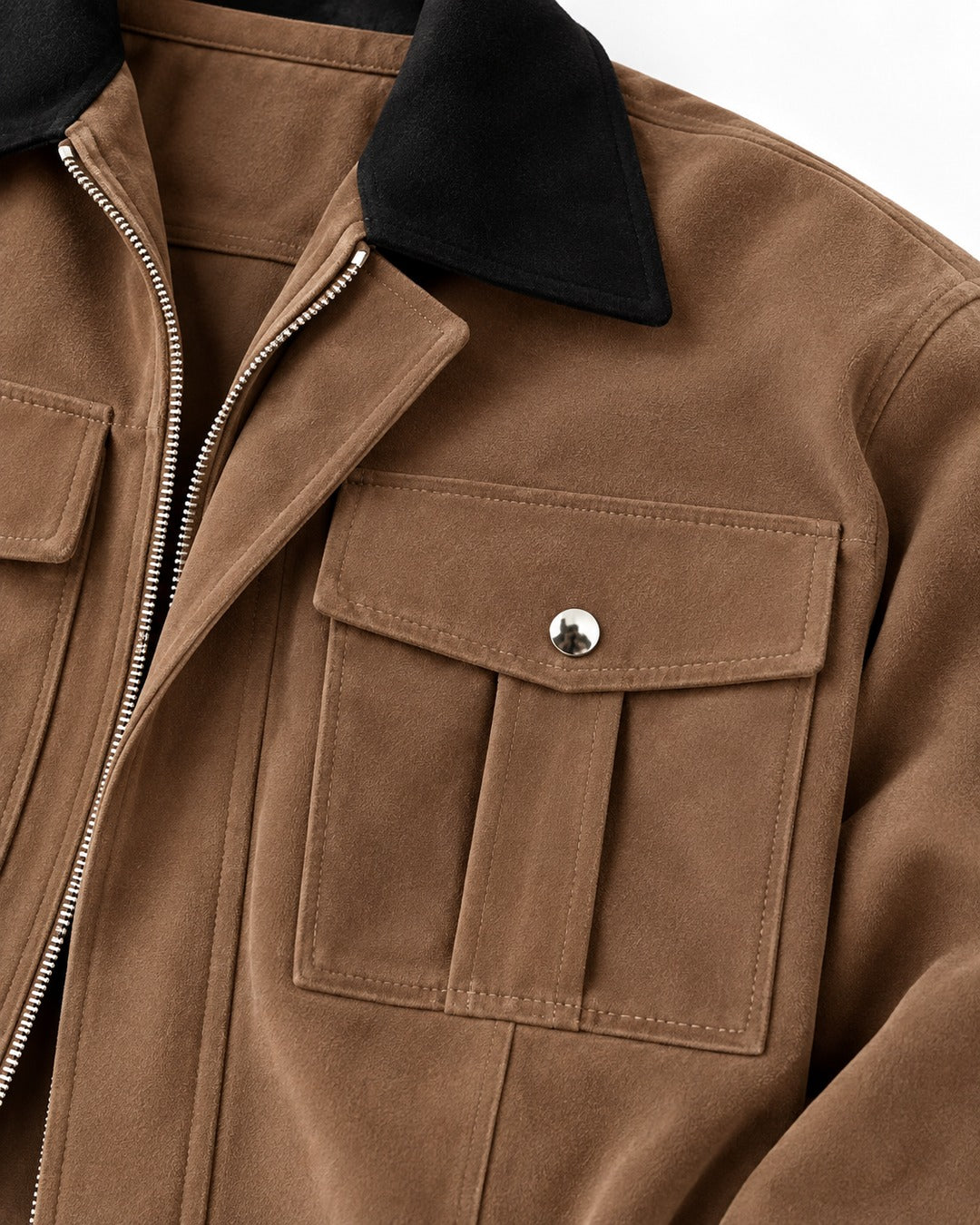 Contrast-Collar Flap-Pocket Bomber Jacket