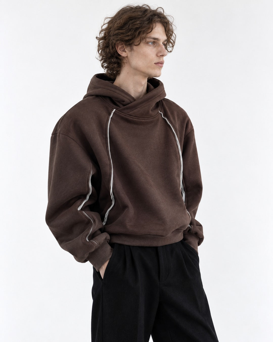 Asymmetric Piped Hoodie